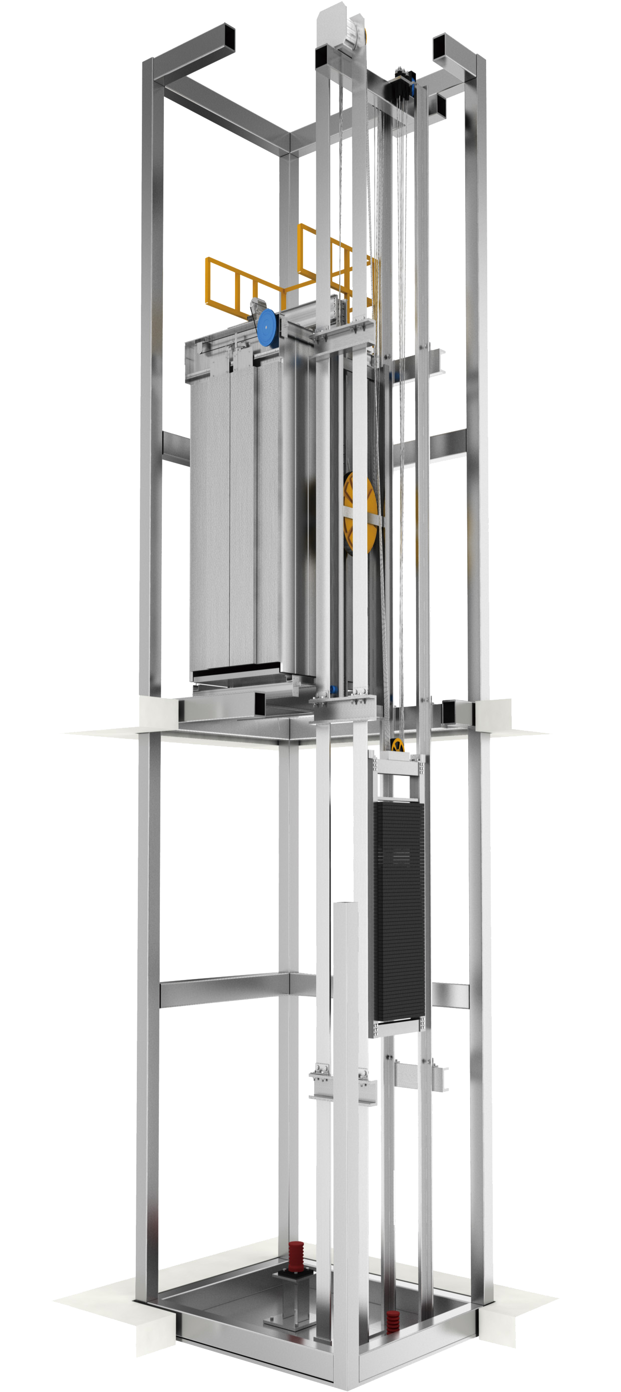 背包式结构家用电梯,主要针对家庭内较窄并且特深的井道,同时,这种